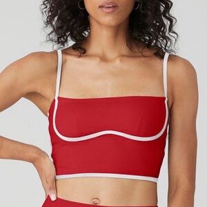 Alo Yoga Airbrush Streamlined Bra Tank Classic Red/ White M